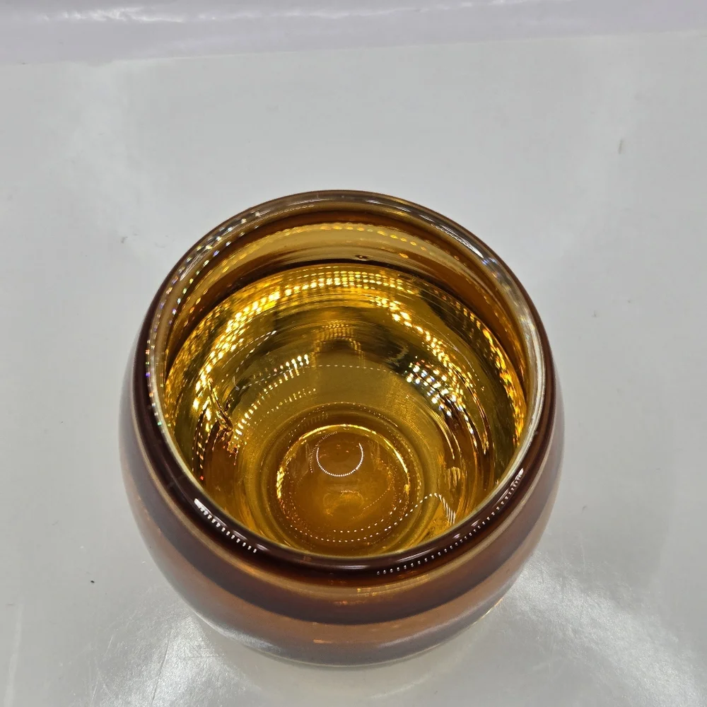 Crate & Barrel Heavy Glass Amber Topaz Glass Votive Candle Holders Poland 3
